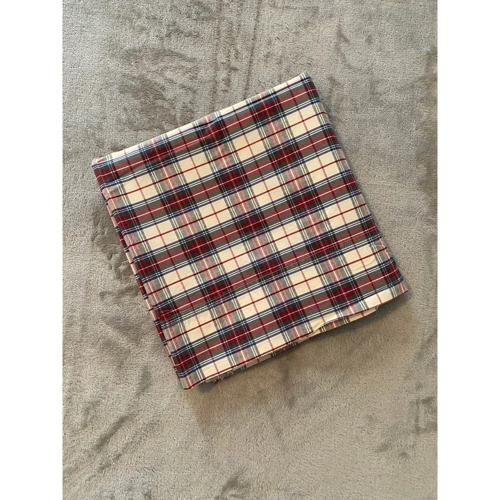 L.L. Bean Sheet Set King Red Plaid 1 Flat 1 King/2 Standard Pillowcases Cotton